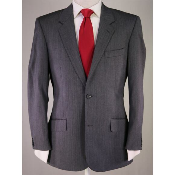 TM Lewin Suit 40R Gray Herringbone Super 110’s Wool 2-Button Luxury Menswear - Picture 2 of 10